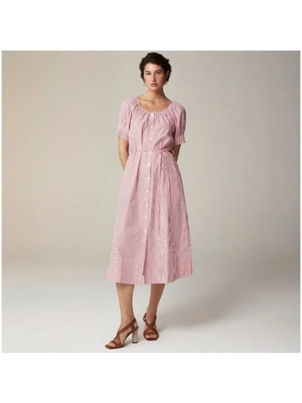J.Crew Button-up midi dress in striped cotton poplin red Sz S